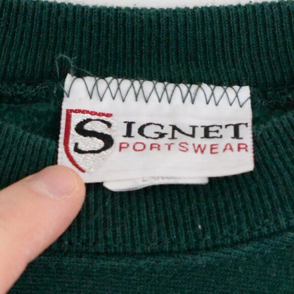 VTG '90S Signet Sportswear Hunter Green Embroidered Law Office Crew Neck Sweater - Picture 2 of 14